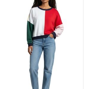Tommy‎ Hilfiger Colorblock Crewneck Sweatshirt L Oversized Retro 90s Y2K Logo
